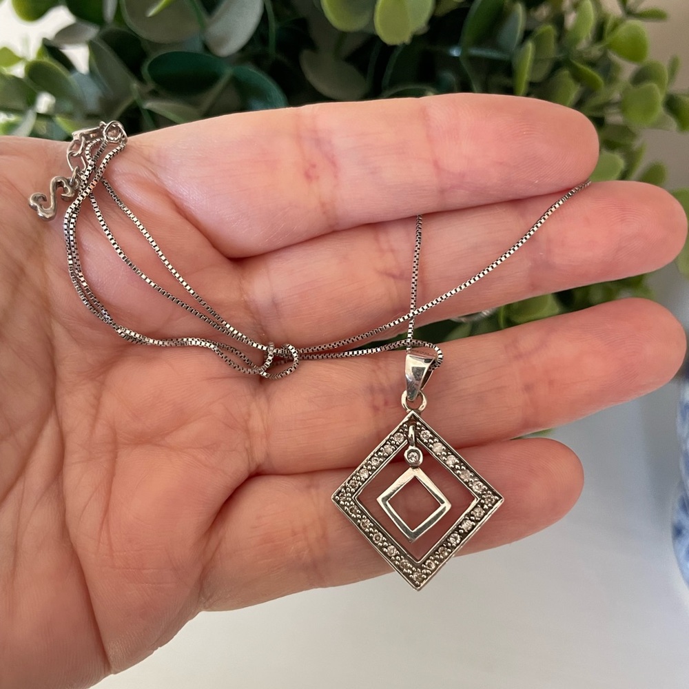 Rare Jane Seymour Sterling Silver 925 Open Hearts Diamond Necklace 18”